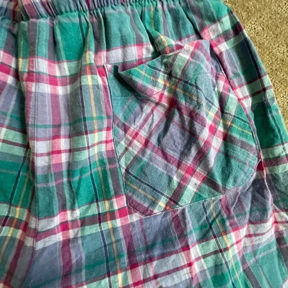 Vintage LL Bean Green Plaid Summer Shorts – Lightweight Hi-Waist w/ Tie & Pocket - Picture 12 of 13
